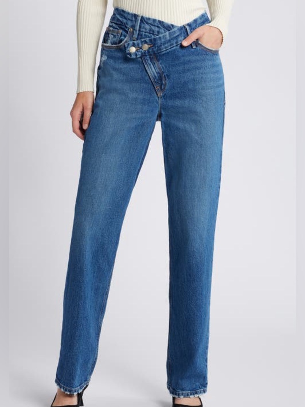 GOOD AMERICAN GOOD 90S RELAXED DOUBLE BUTTON CROSSOVER